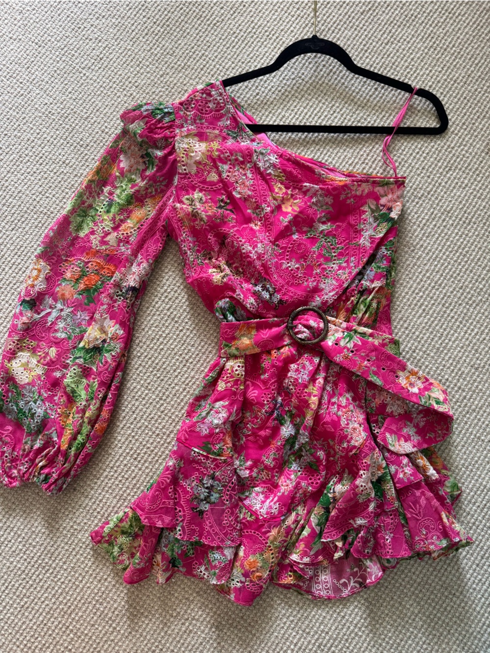 HEMANT & NANDITA Hot Pink Floral Belted Piece